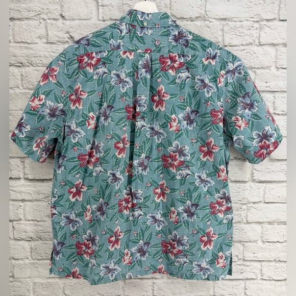 Reyn Spooner Banzai Biscus Button Front Floral Hawaiian Aloha Camp Shirt XL Blue - Picture 3 of 10